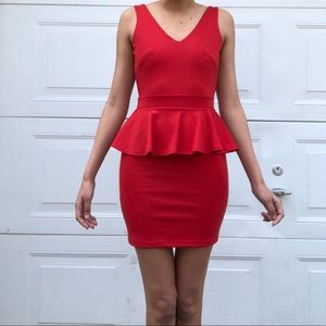 Short red dress.